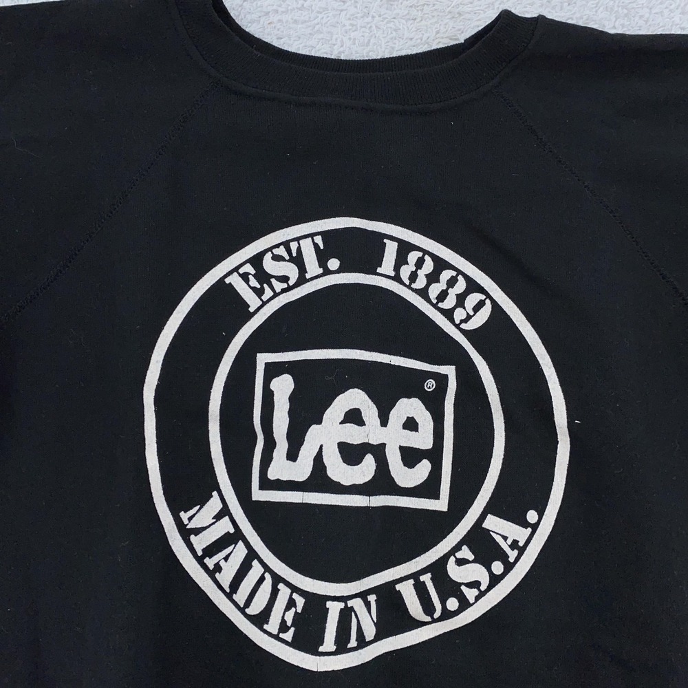 Vintage Lee Sweatshirt Mens Medium Black Made In USA Crewneck Jeans 80s 90s